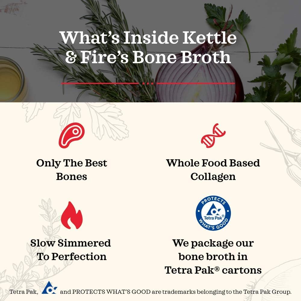 Kettle & Fires beef bone broth made with the best bones, whole food collagen, slow simmered and packaged in Tetra Pak cartons