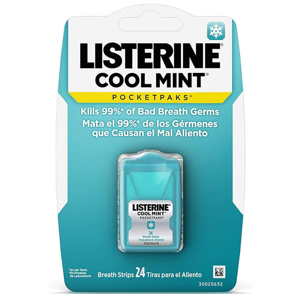 Listerine Cool Mint PocketPaks breath strips to kill 99.99% of bad germs and improve dental health