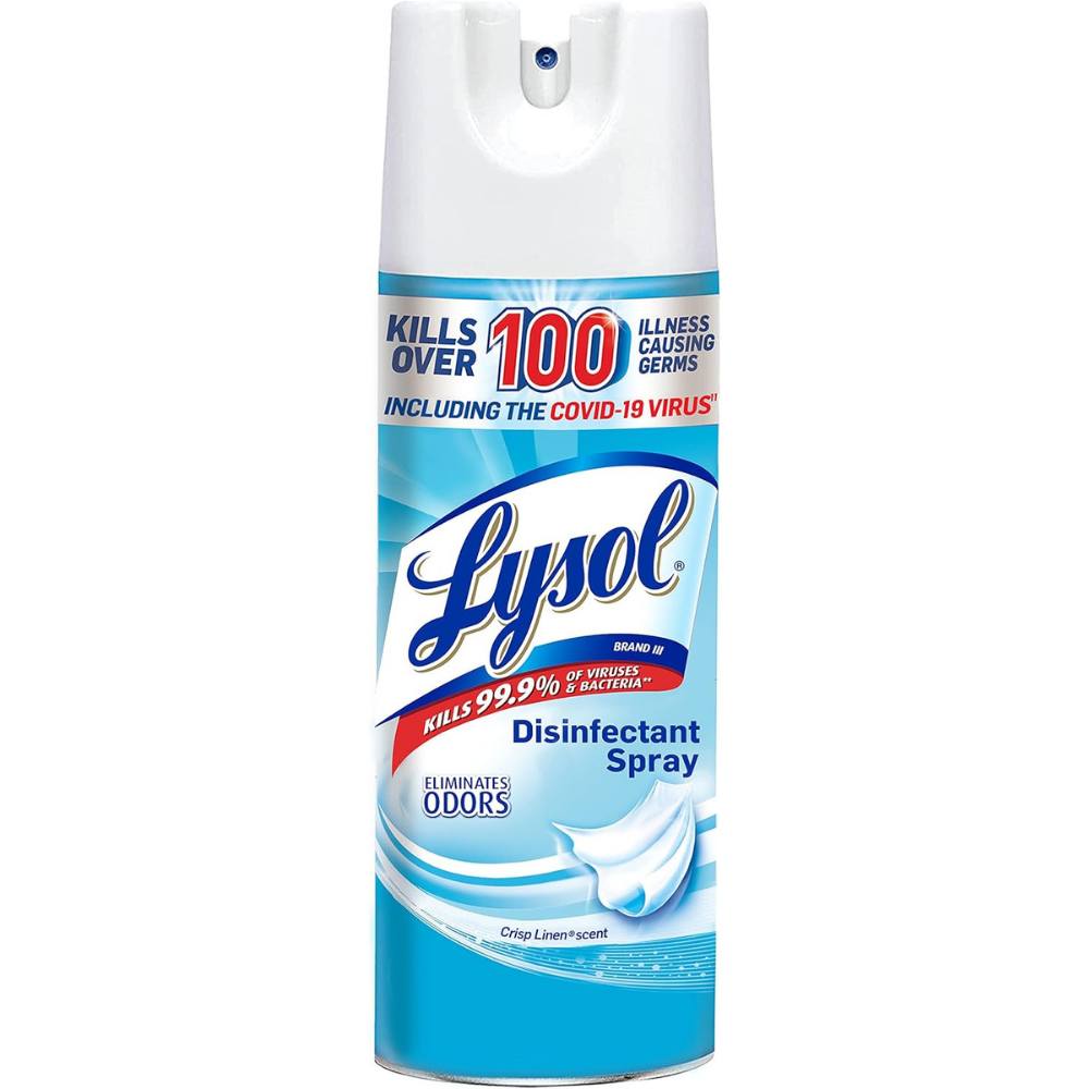 Lysol disinfectant spray can to kill over 100 illnesses on home surfaces.