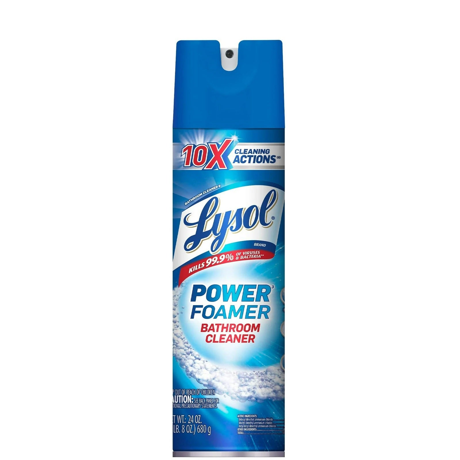 Lysol power foamer bathroom cleaner has 10x cleaning actions and kills 99.9% of viruses and bacteria.