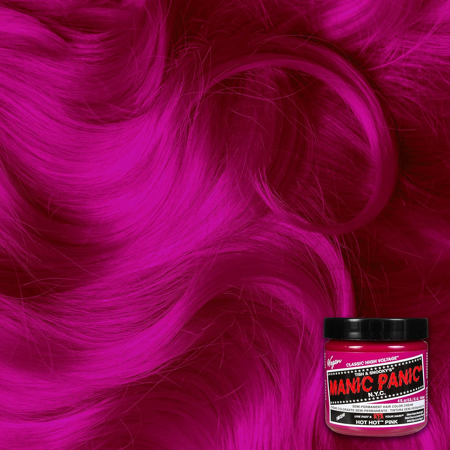 Classic high voltage manic panic semi permanent hair colour cream in hot hot pink for hair coloring.