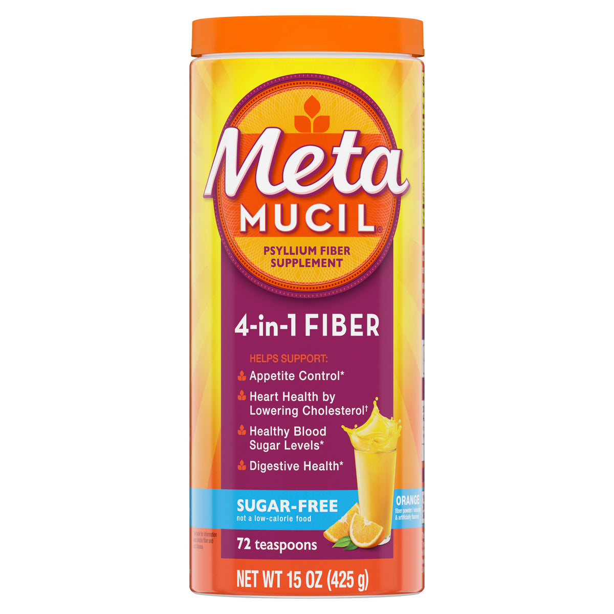 Metamucil Multi-Health Fibre | Orange | Sugar Free | 72 Teaspoons | 15 Oz (425 g)