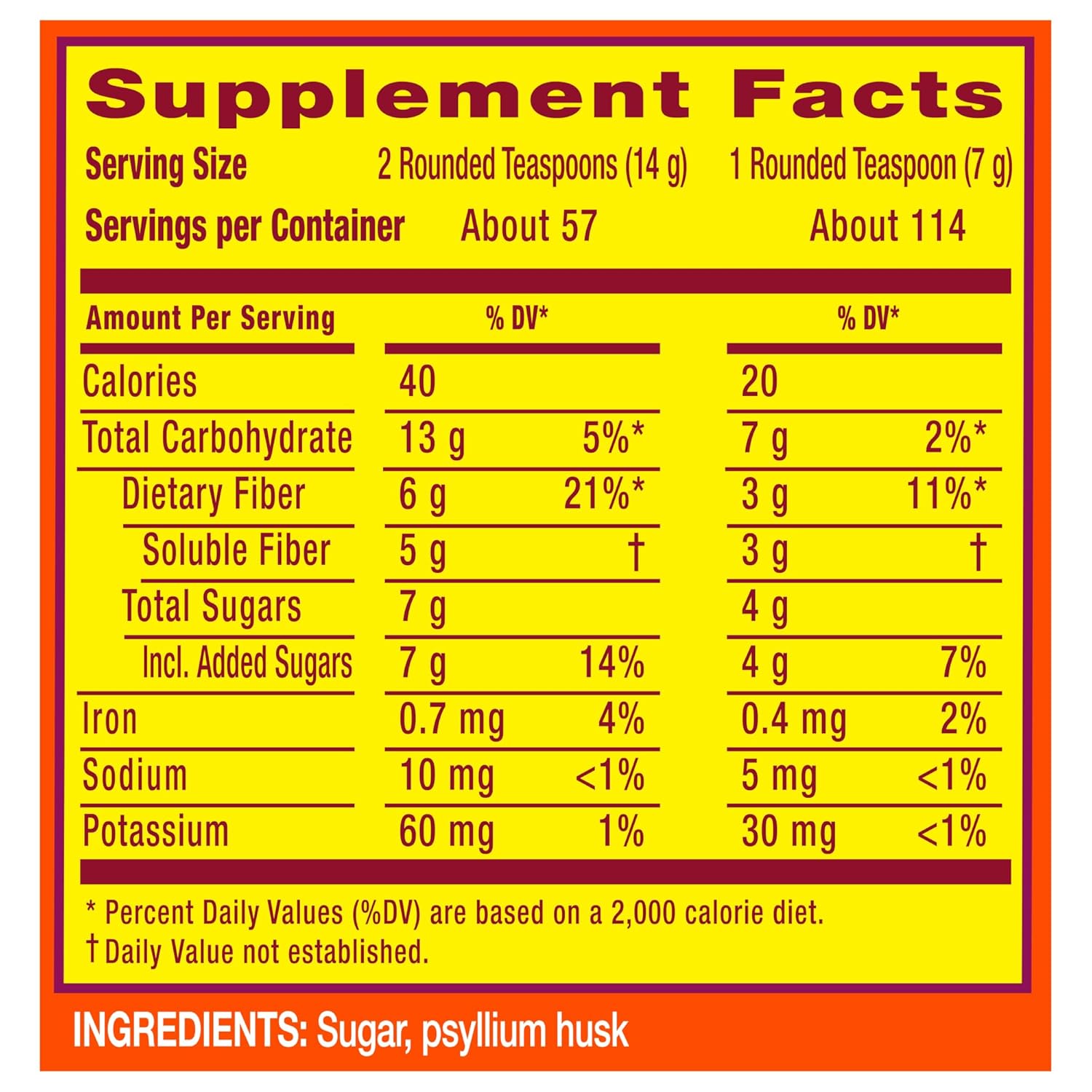 Metamucil daily 4-in-1 fibre supplement with supplement facts and serving information