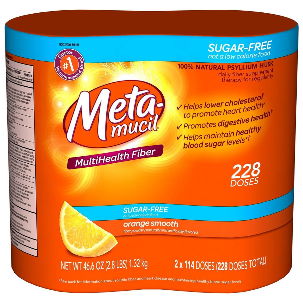 Metamucil multi heath fiber orange smooth powder - sugar free value pack to promote digestive health.