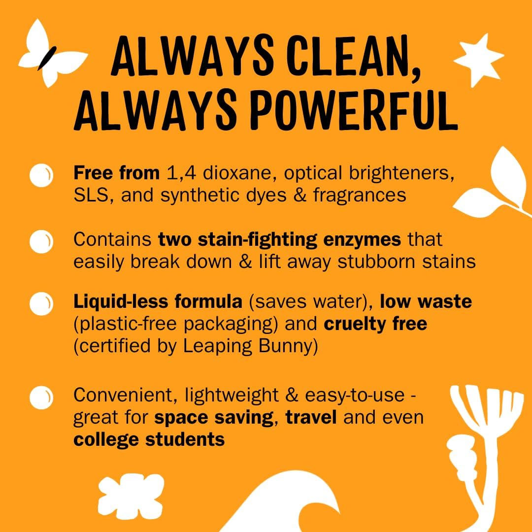 Product advertisement for Molly's Suds Detergent Sheets, Citrus Grove - promising liquidness formula, low waste & cruelty free