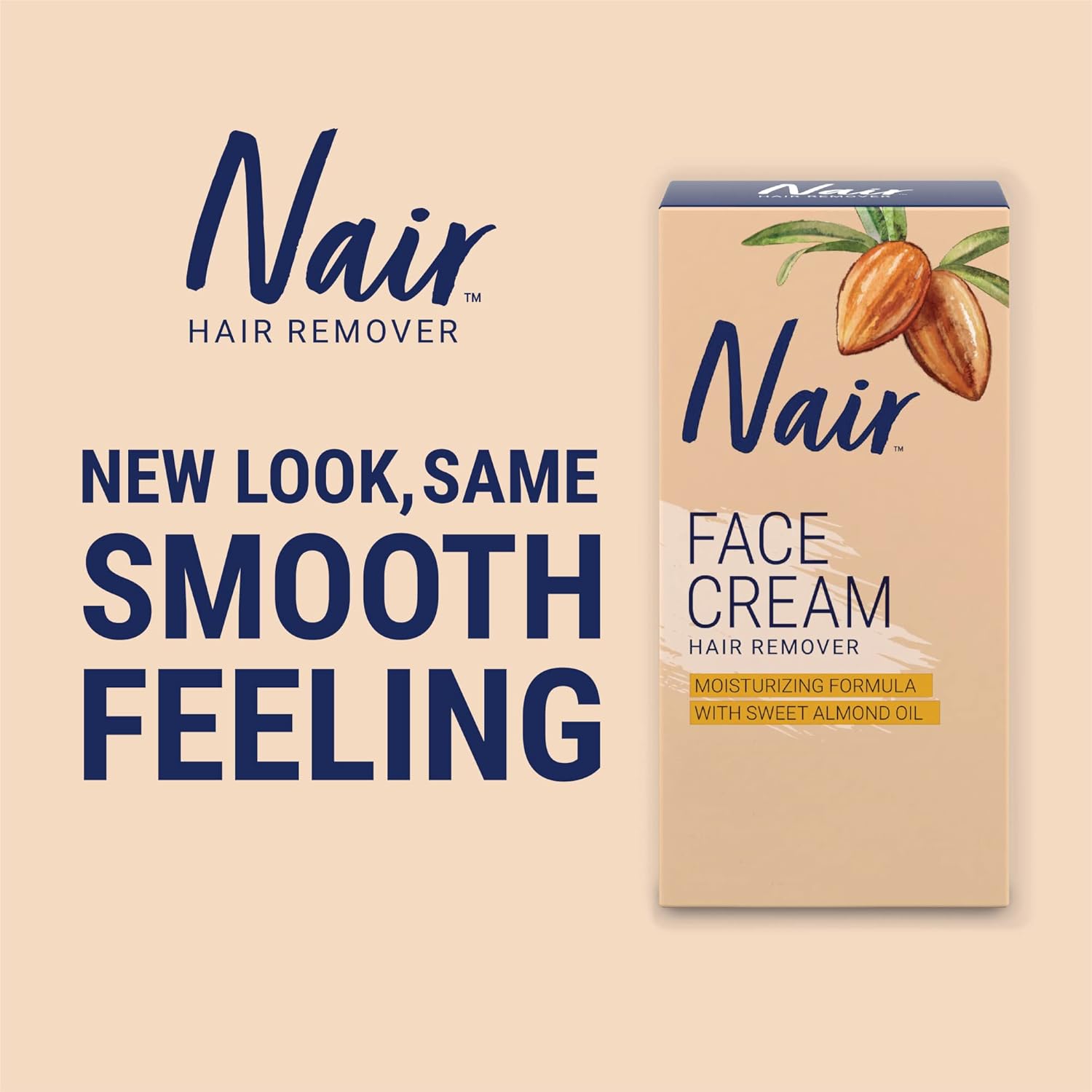 Nair hair remover with sweet almond oil - new look for the same smooth feeling.
