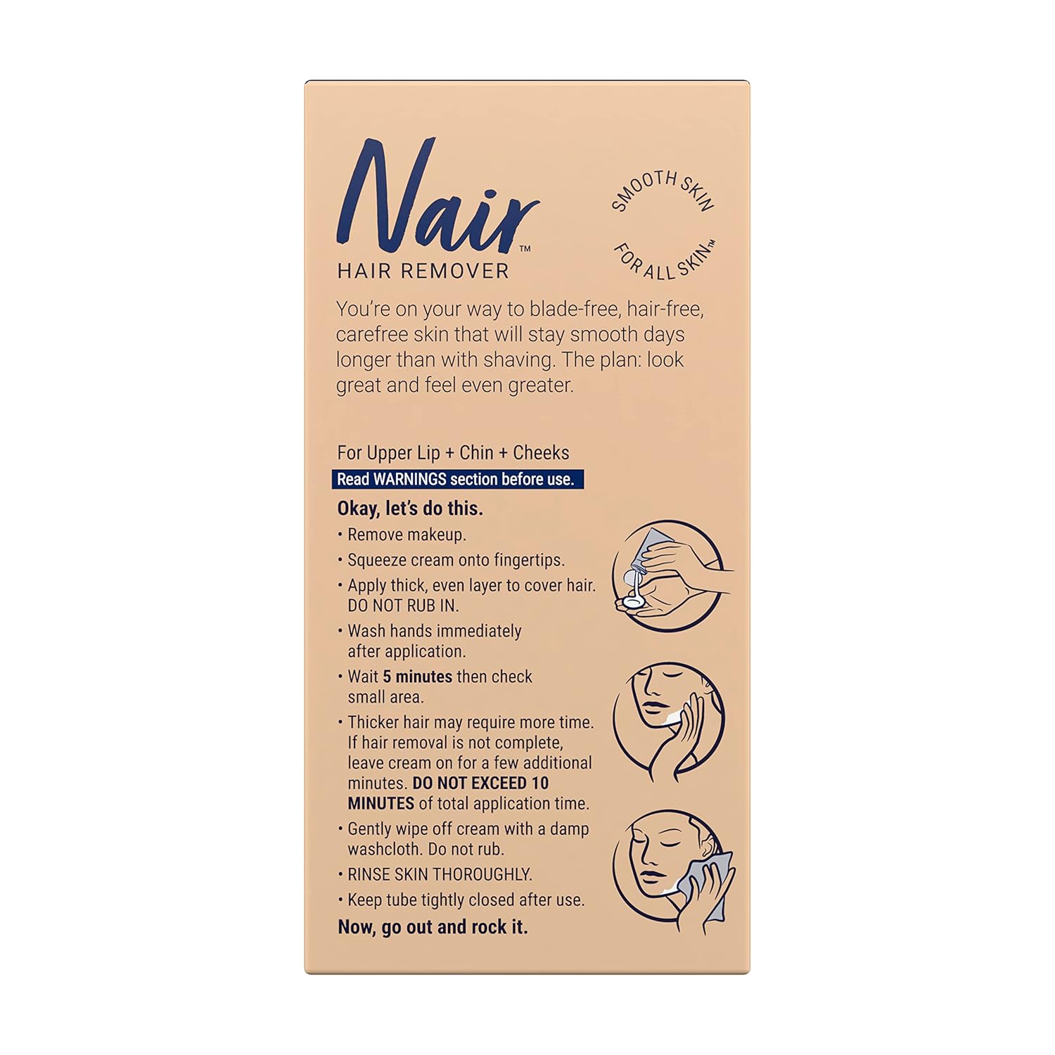 Package of Nair hair removal with directions for blade-free hair removal.