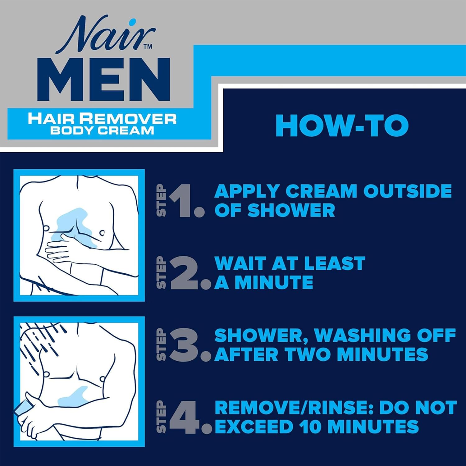 Nair men hair remover body cream application instruction