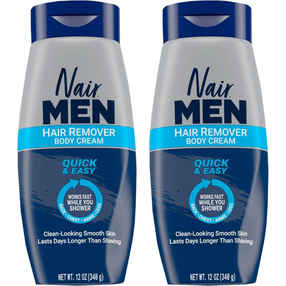 Two bottles of Nair men hair remover body cream for clean-looking smooth skin