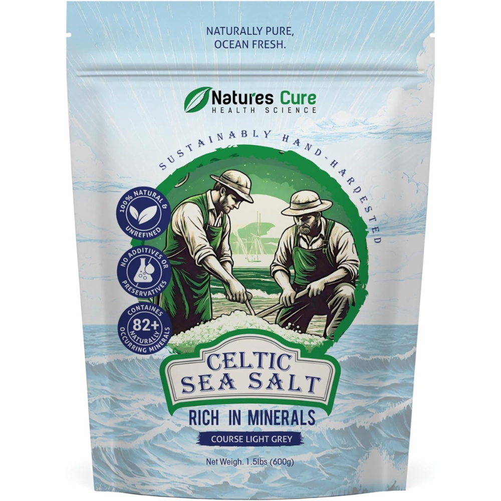 Celtic Sea Salt – 100% Natural Unrefined Organic Celtic Sea Salt – Over 85 Rich Minerals Naturally Included – Light Grey, 600g – by Natures Cure