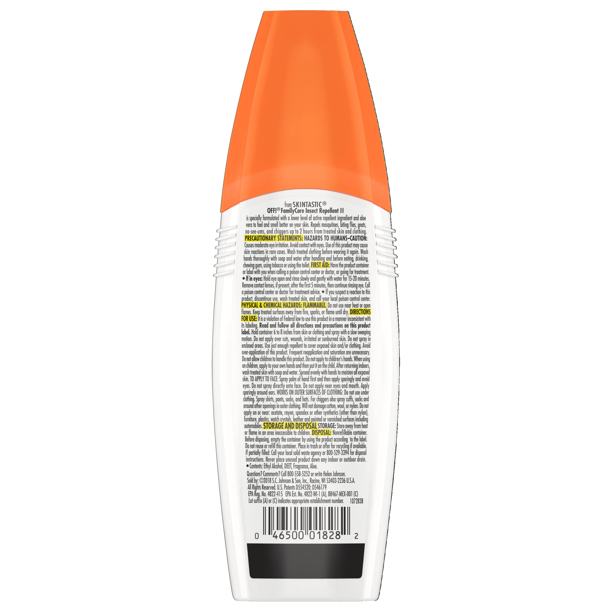 Off! Skintastic familycare insect repellent formula and warning