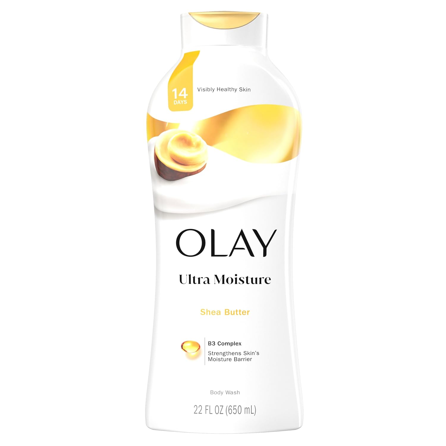 Olay ultra moisture shea butter body wash for visibly healthy skin.