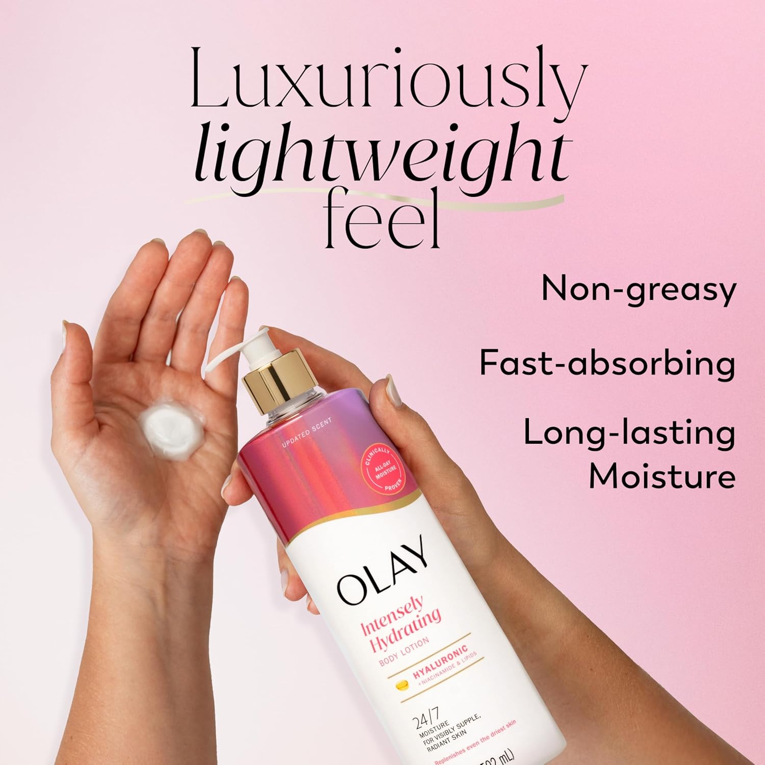 Olay intensely hydrating body lotion with luxurious lightweight feel - non-greasy moisturizer is fast absorbing and long-lasting