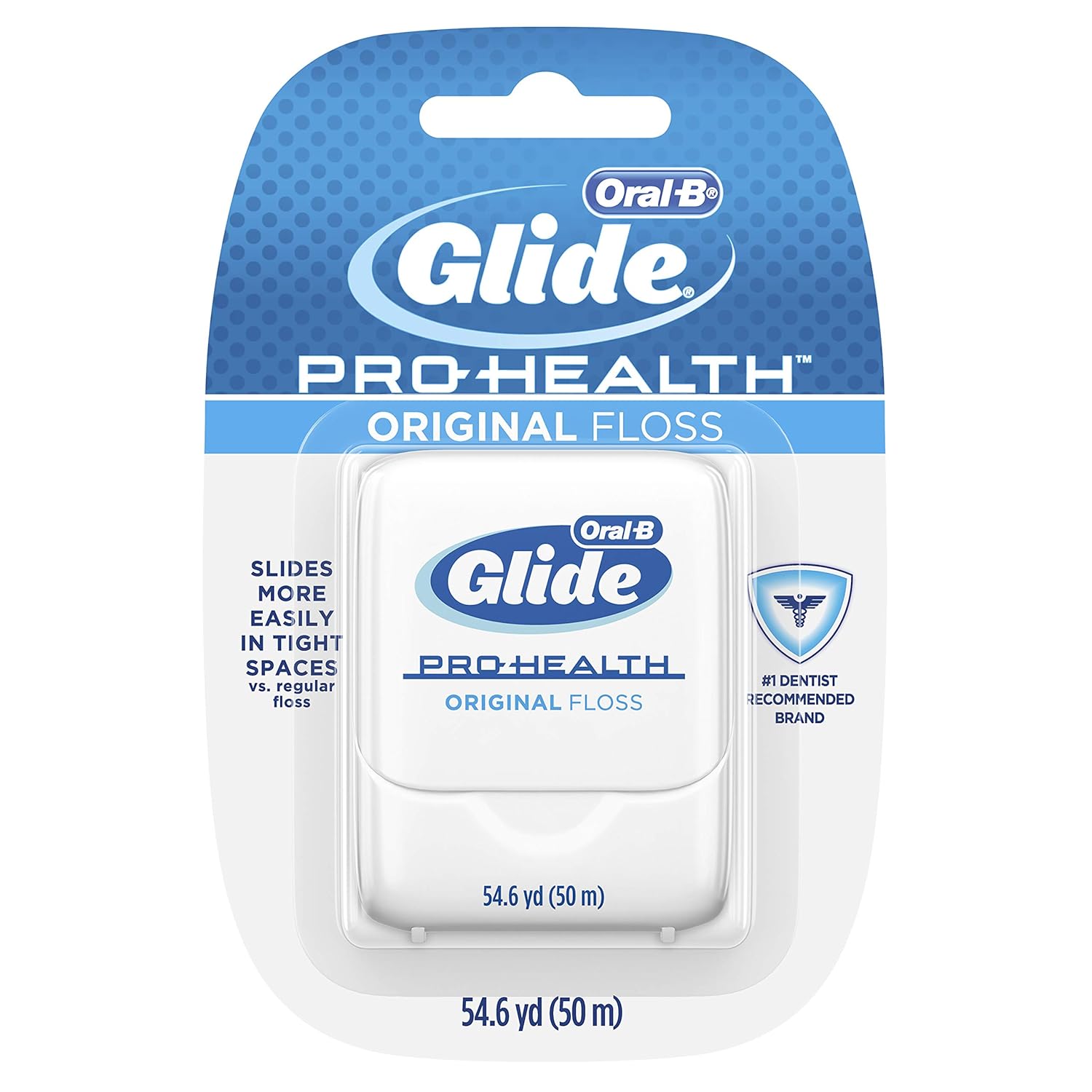 Packet of Oral-B Glids pro health original dental floss - dentist recommended brand.