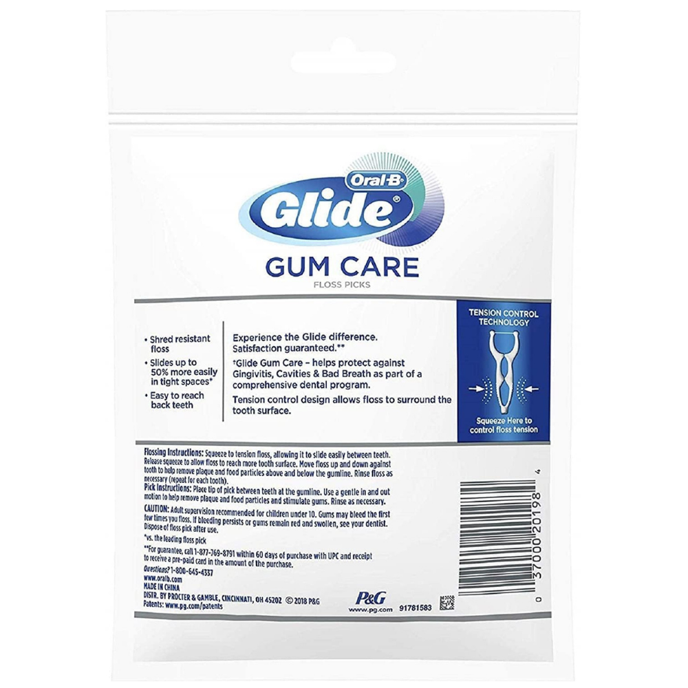 Oral-B Glide gum care floss picks with tension control technology to protect against gingivitis, cavities & bad breath
