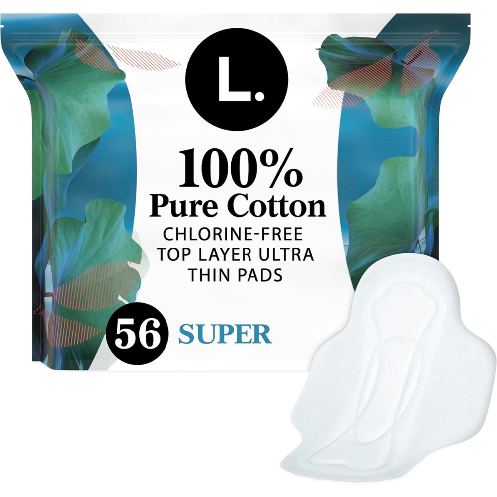 Pack of 100% pure cotton chlorine-free top layer ultra thin menstrual pads (pack of 56)