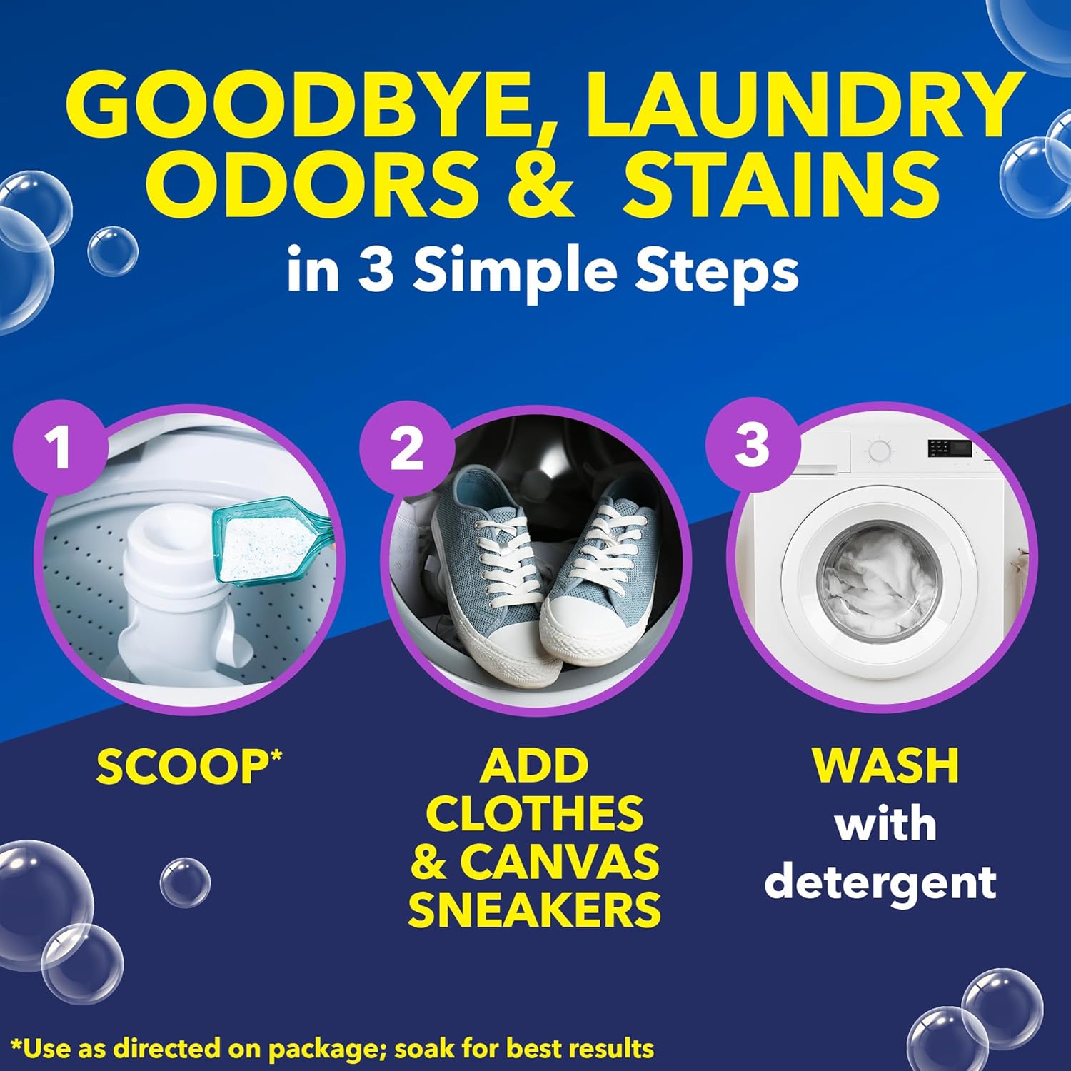 Oxiclean odor blasters to say goodby to laundry odors & stains in 3 simple steps.