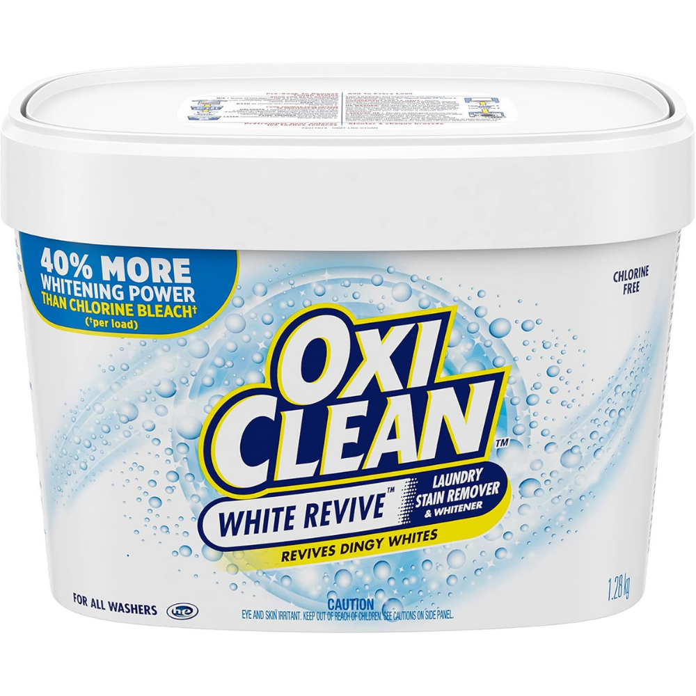 Oxi-clean white revive laundry stain remover and whitener revives dingy whites with 40% more whitening power than bleach.