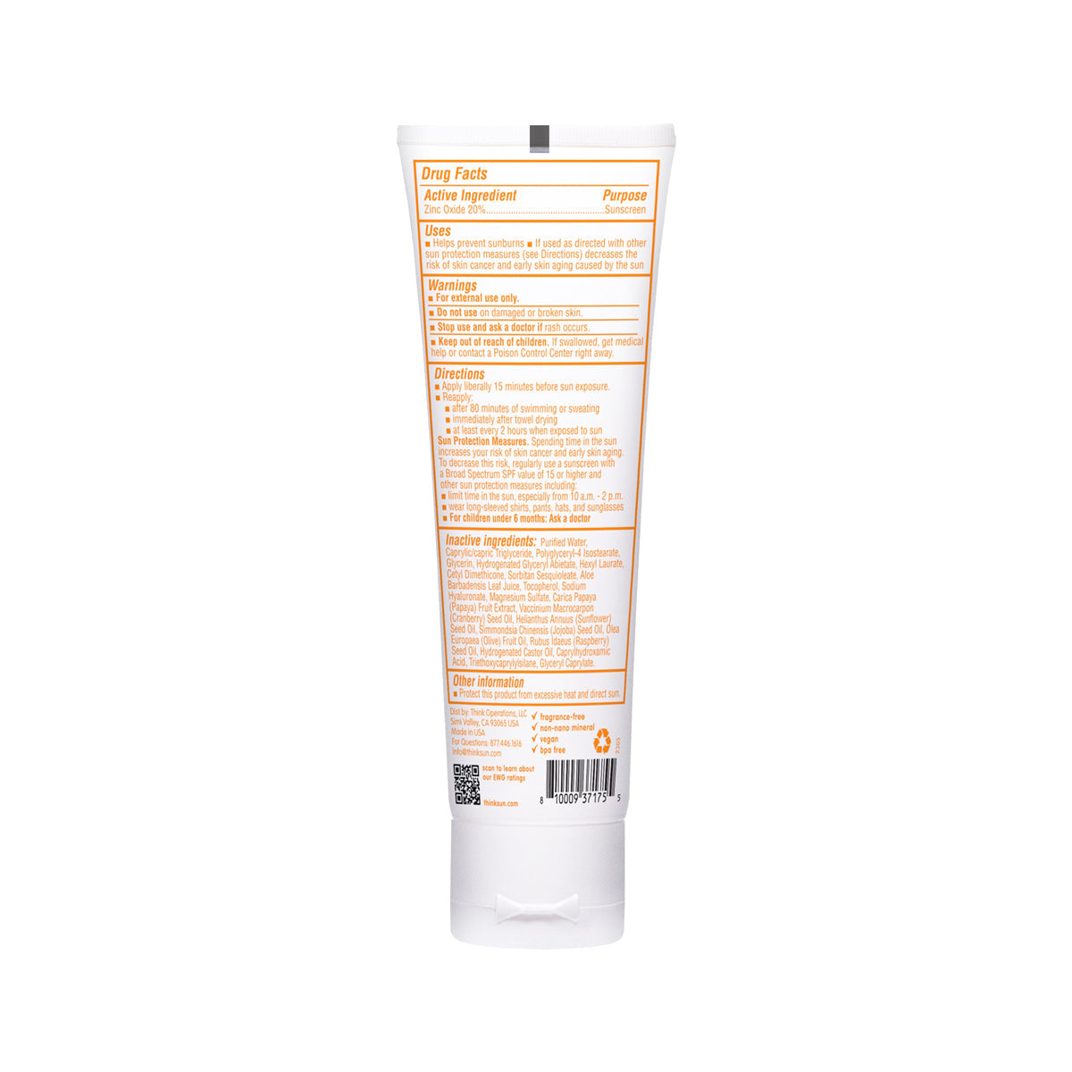 Thinkbaby Clear Zinc 20% Sunscreen SPF 30 | 3 Oz (89 ml)