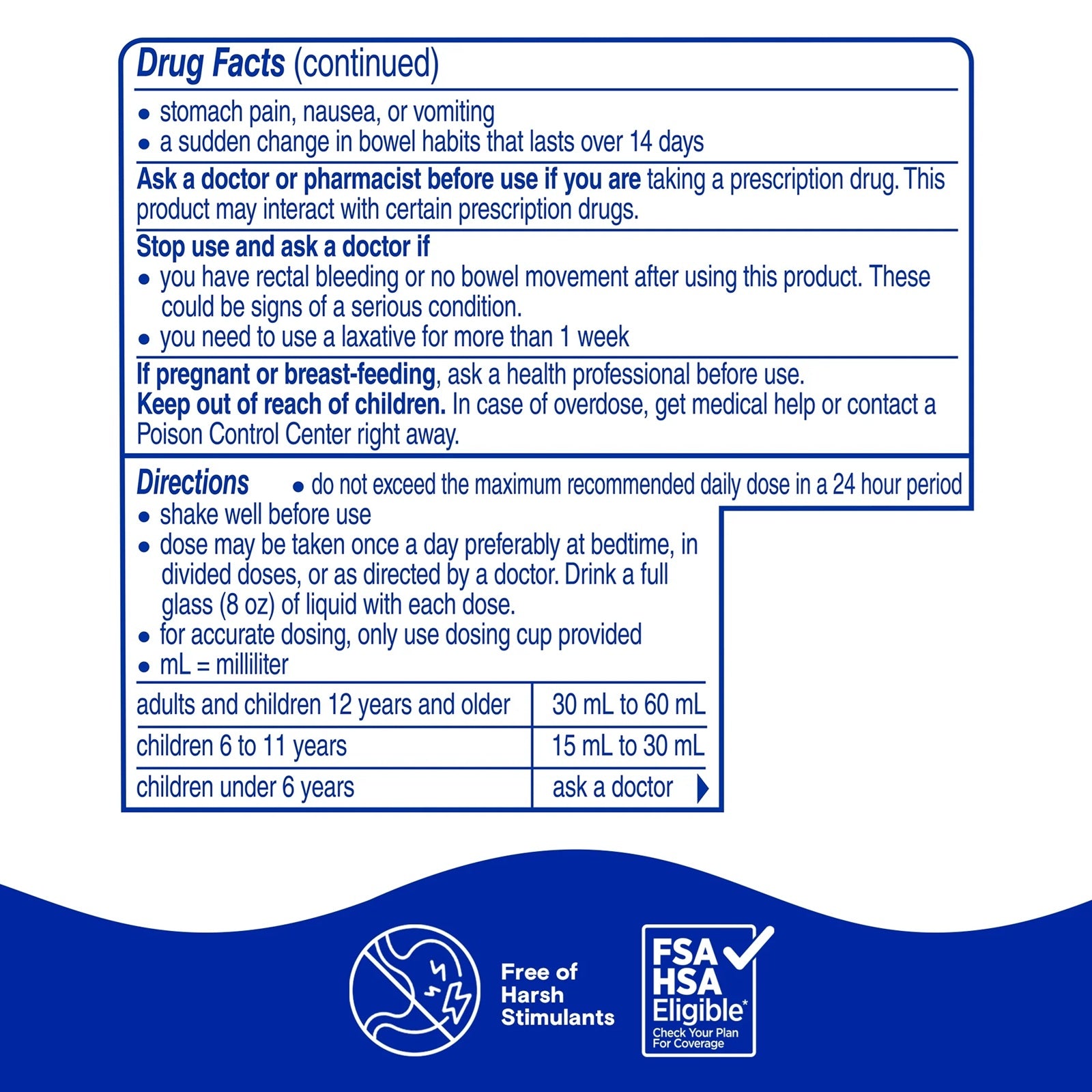 Drug facts label for Phillips Milk of Magnesia saline laxative.