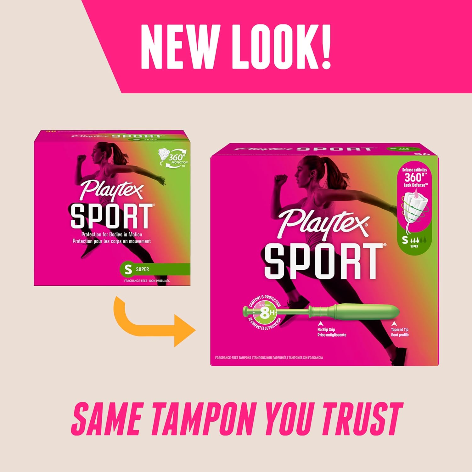 New look for the play text sport tampons - the same tampon you trust for period protection