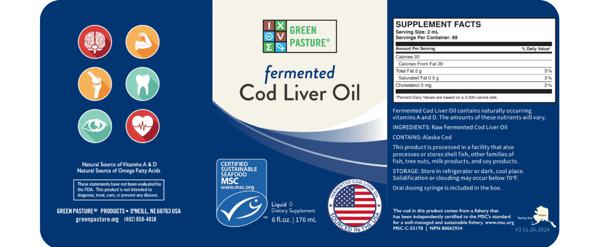 Green Pasture Fermented Cod Liver Oil | 180ml (Unflavoured)