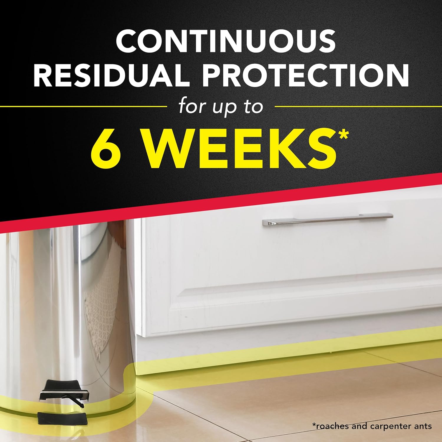 Pesticide spray raid ant & roach offers continuous residual protection for up to 6 weeks.
