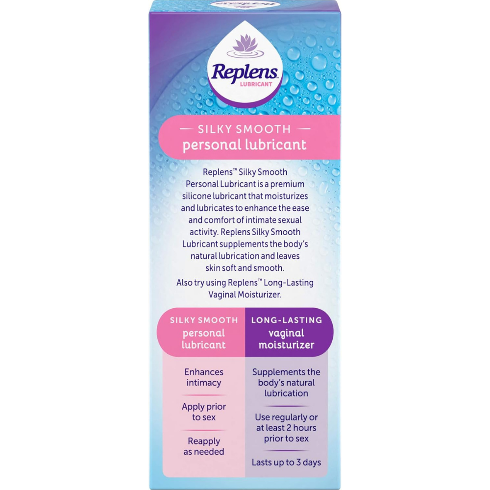 Replens silky smooth personal lubricant enhances intimacy with a moisturizing and lubricating lotion