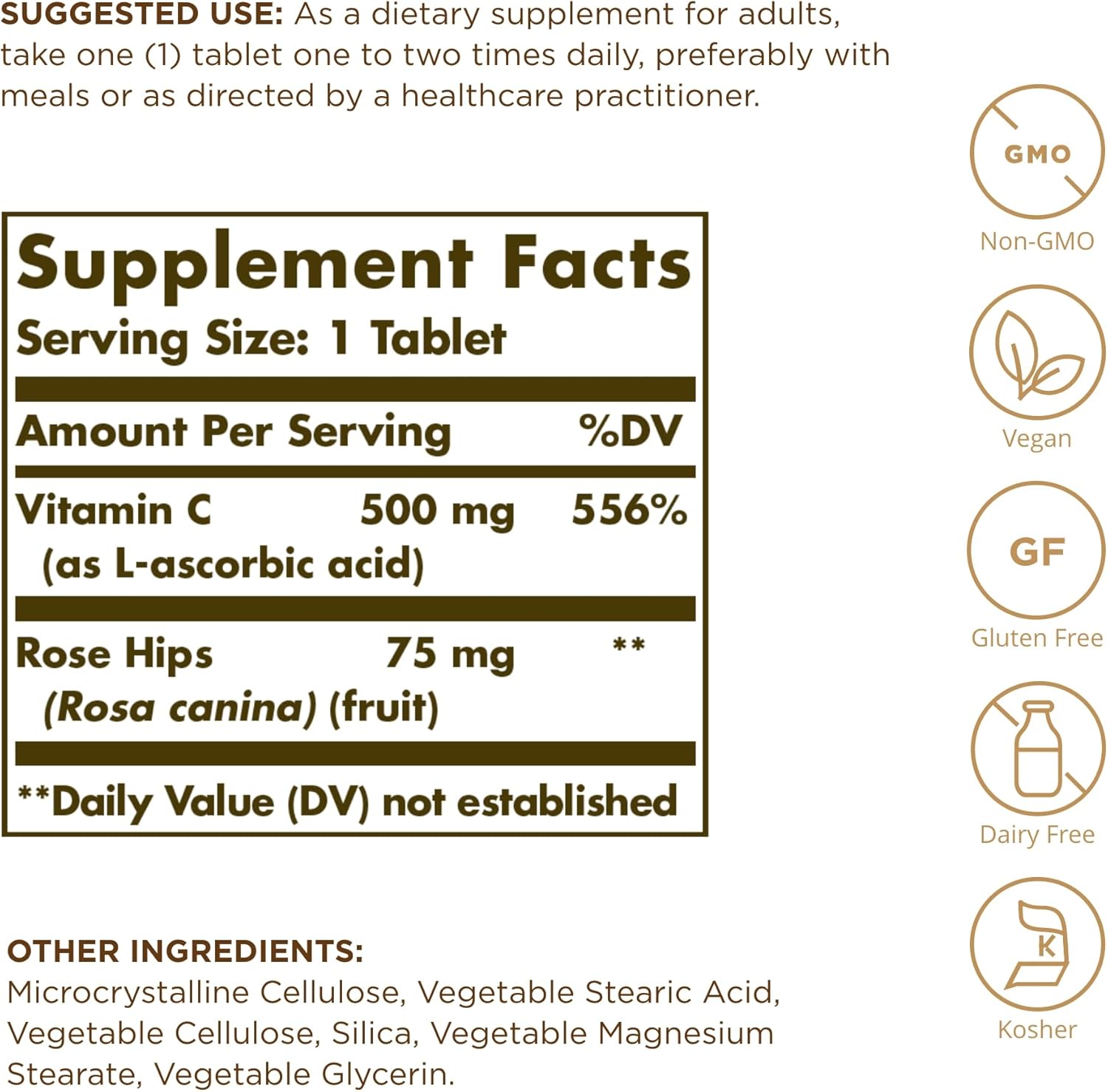 Solgar Vitamin C 500 mg with Rose Hips | 100 Tablets