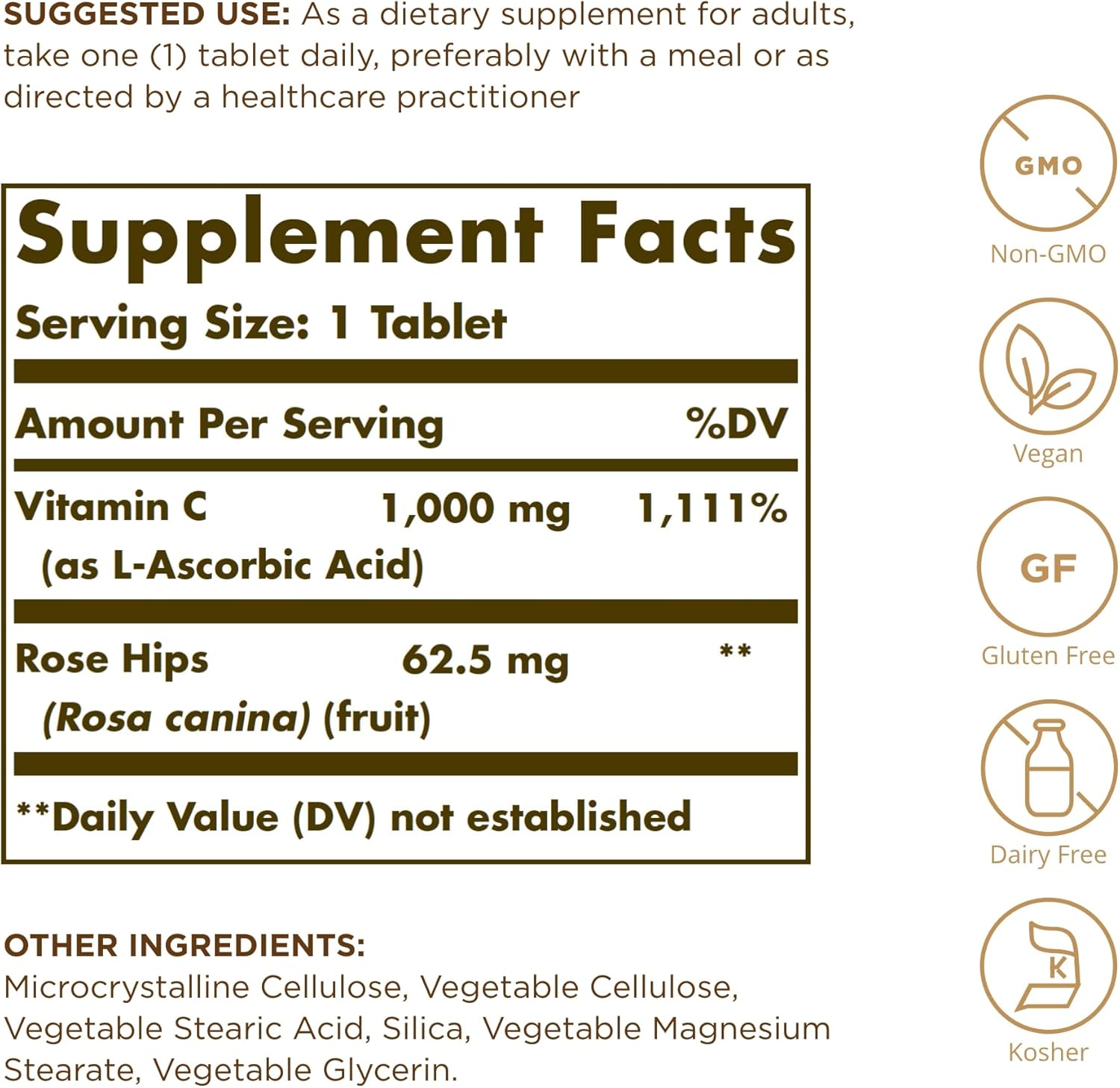 Solgar Vitamin C 1000 mg with Rose Hips | 100 Tablets