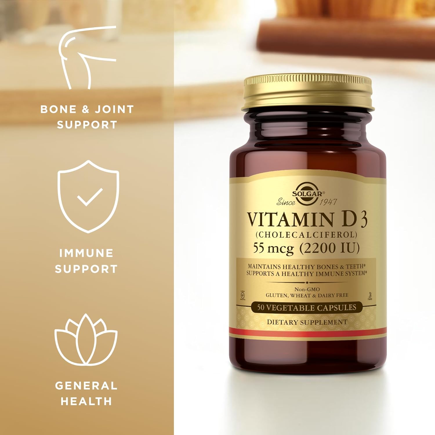 Solgar Vitamin D3 (Cholecalciferol) 2200 IU (55 µg) | 50 Vegetable Capsules