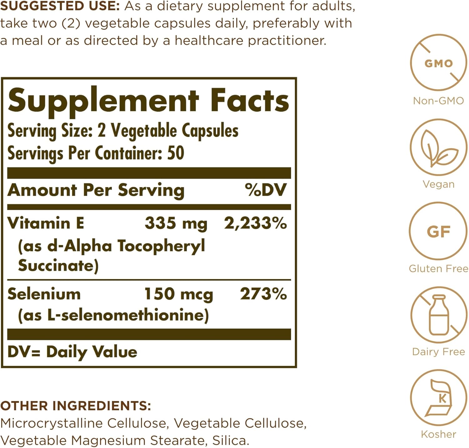 Solgar Dry Vitamin E with Yeast-Free Selenium | 100 Vegetable Capsules