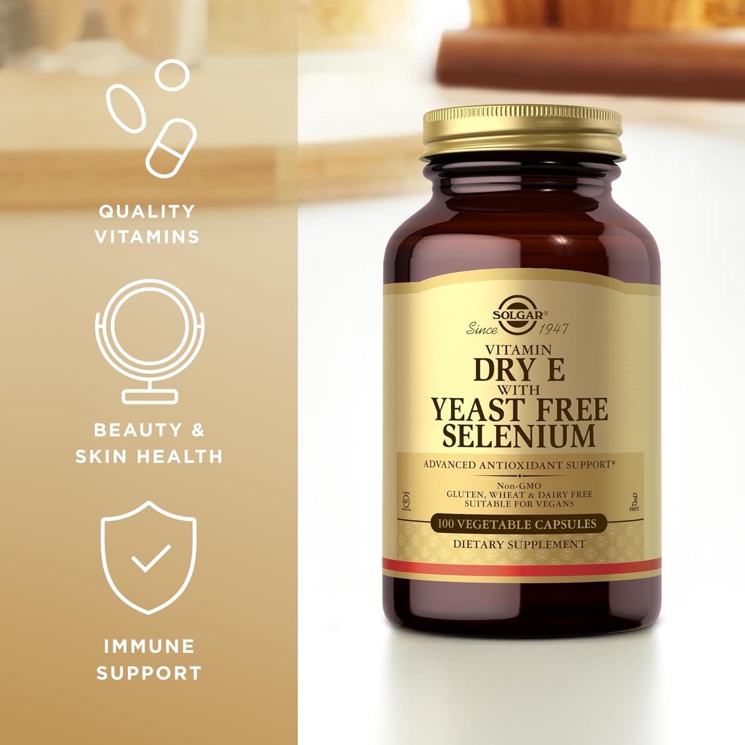 Solgar Dry Vitamin E with Yeast-Free Selenium | 100 Vegetable Capsules