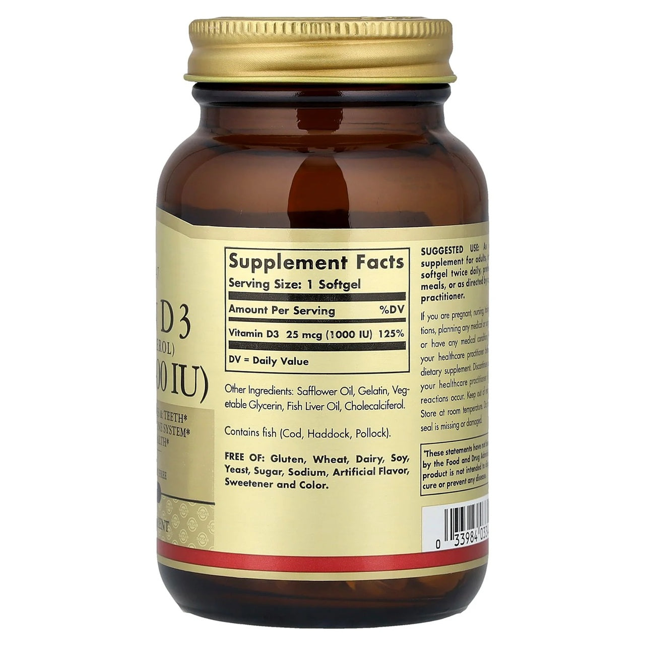 Solgar Vitamin D3 (Cholecalciferol) 25 mCG (1000 IU) | 100 Softgels