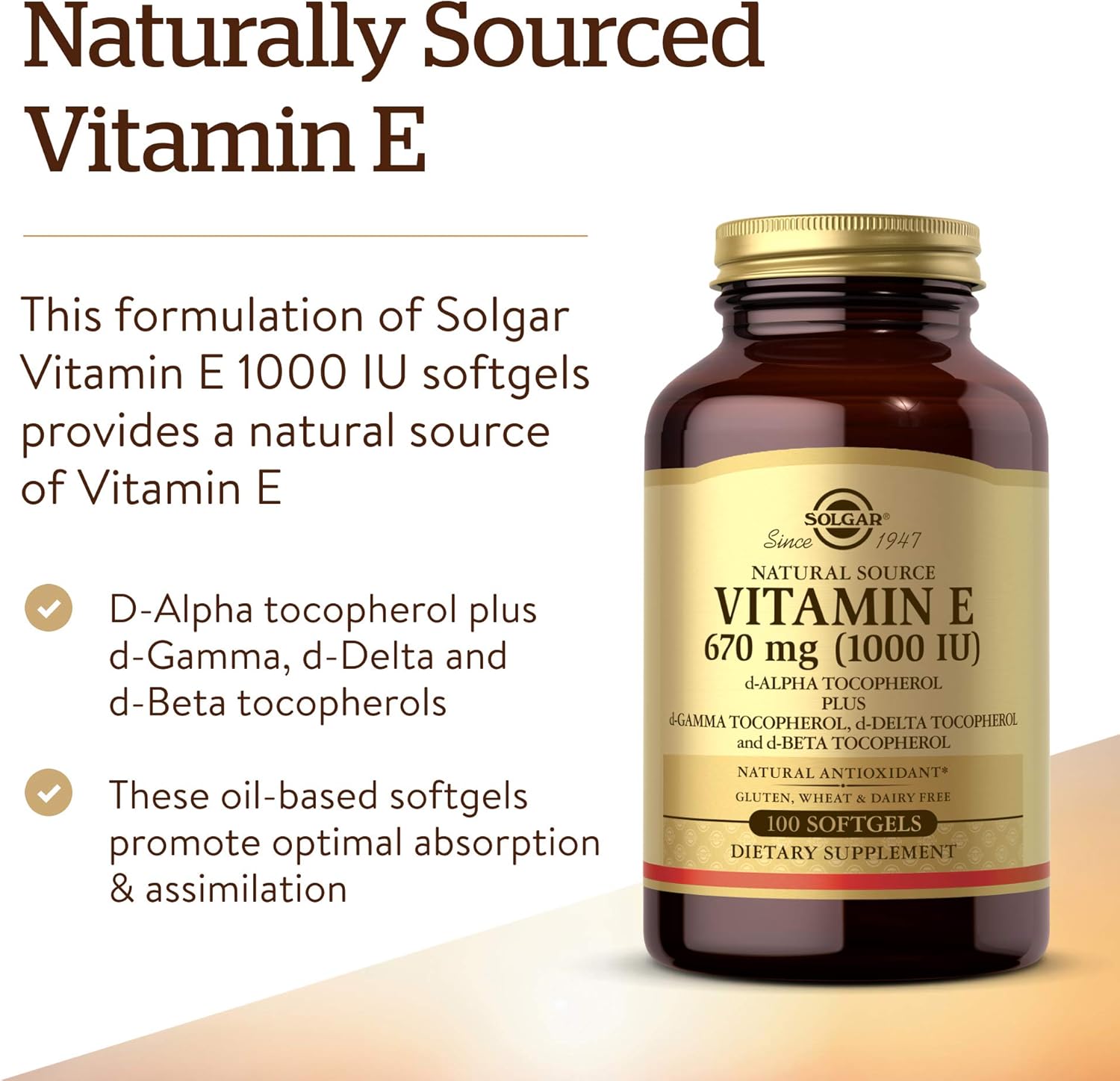 Solgar Natural Source Vitamin E 671mg | 100 Softgels