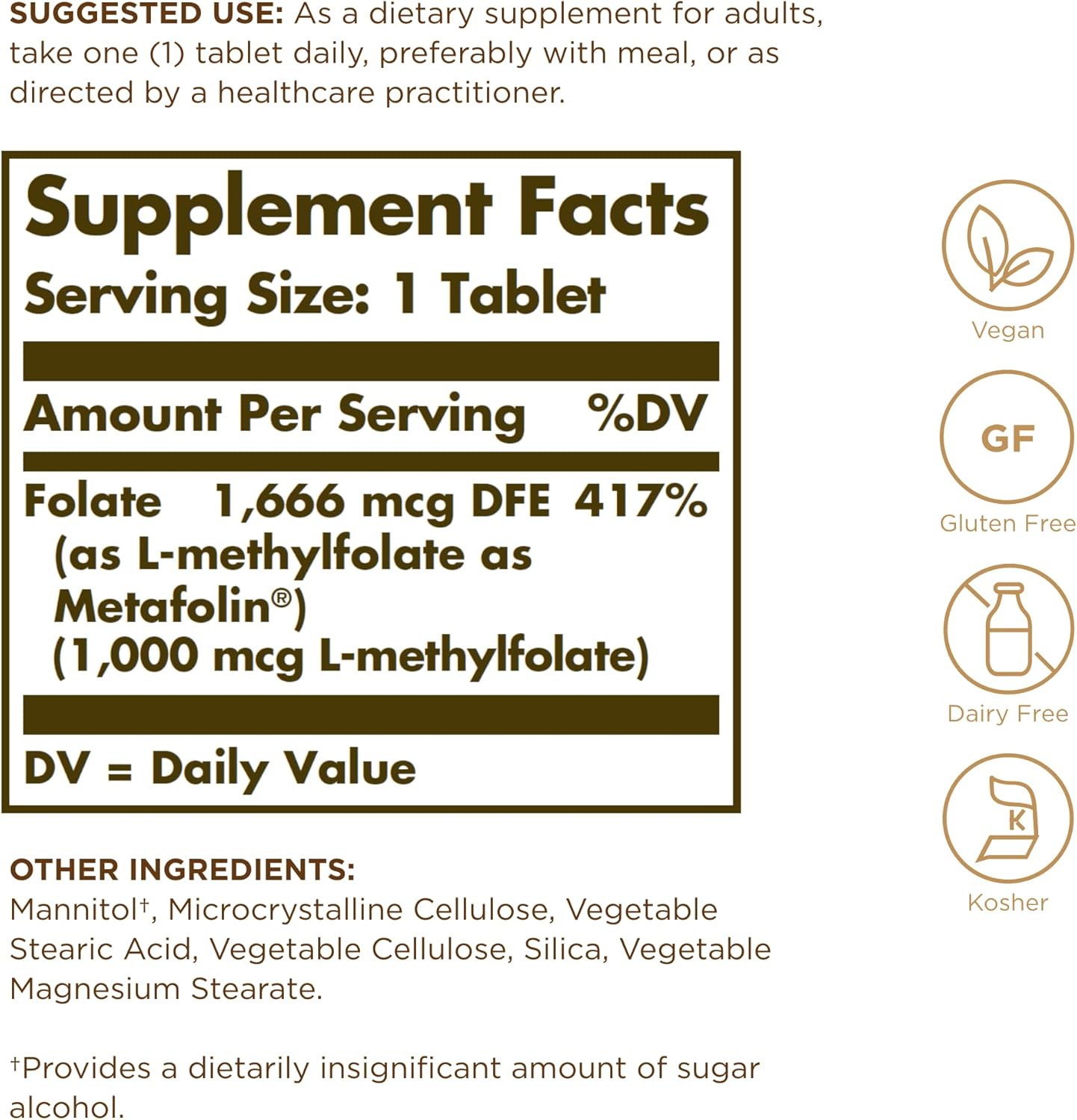 Solgar Folate 1000mcg | 60 Tablets