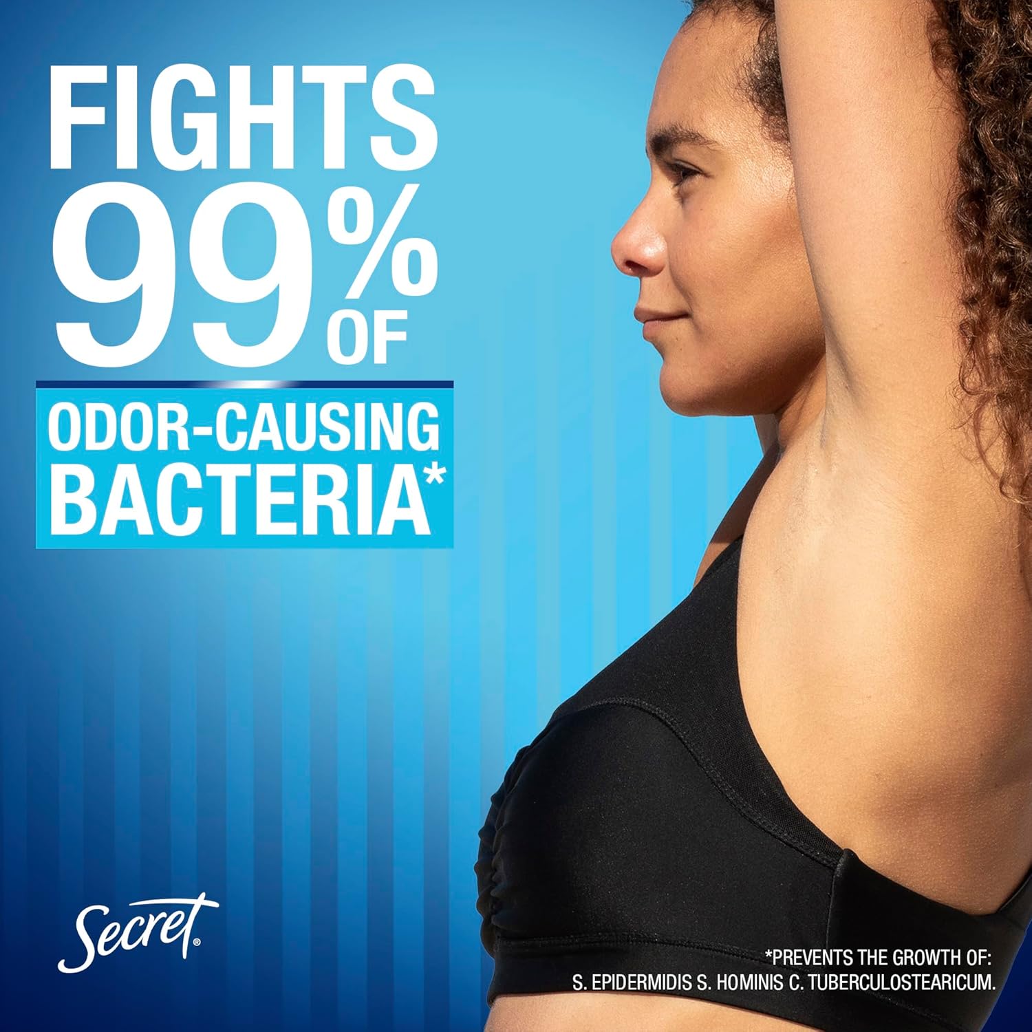 Secret antiperspirant deodorant fights 99% of odor-causing bacteria