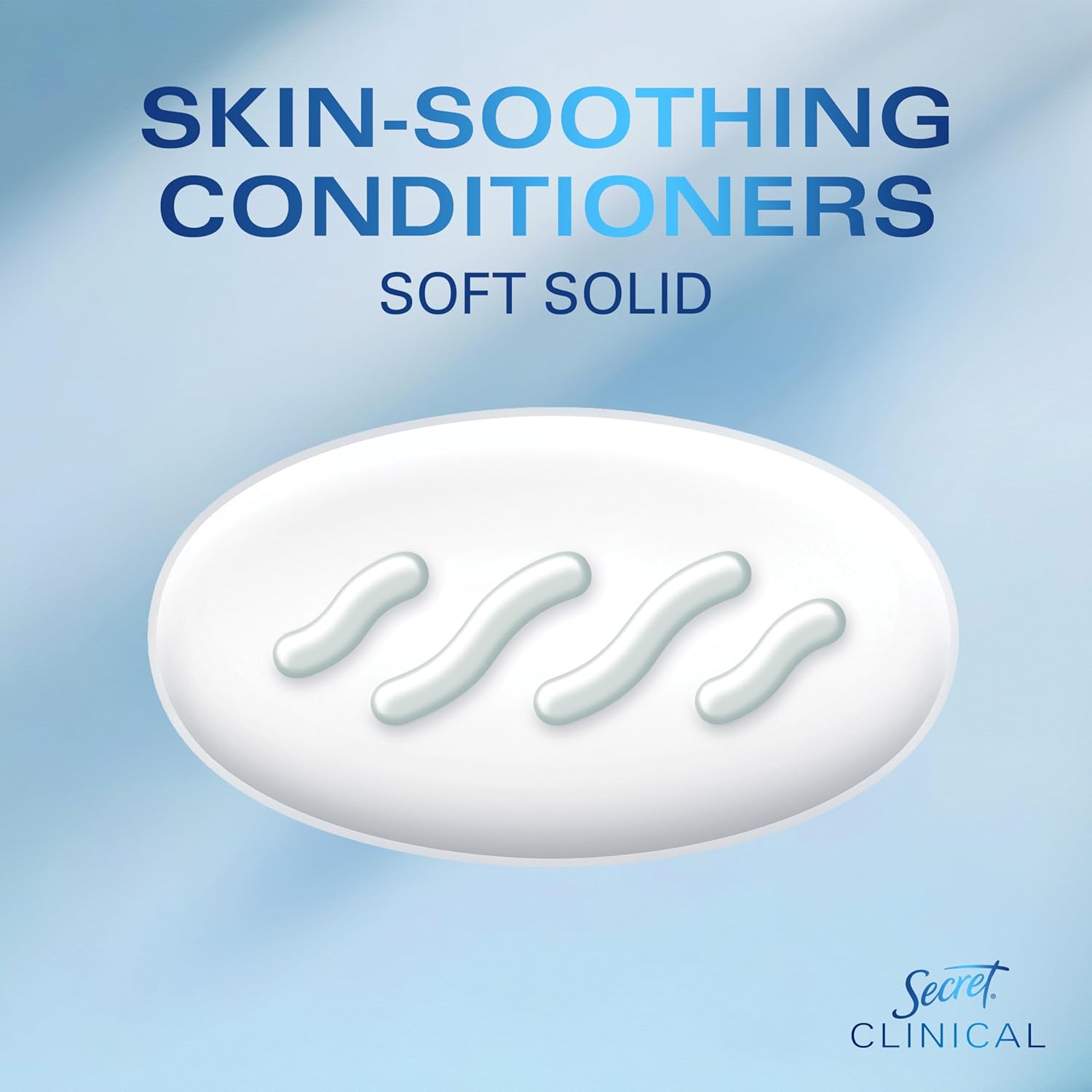 Secret clinical deodorant with skin-soothing conditioners for soft solid application
