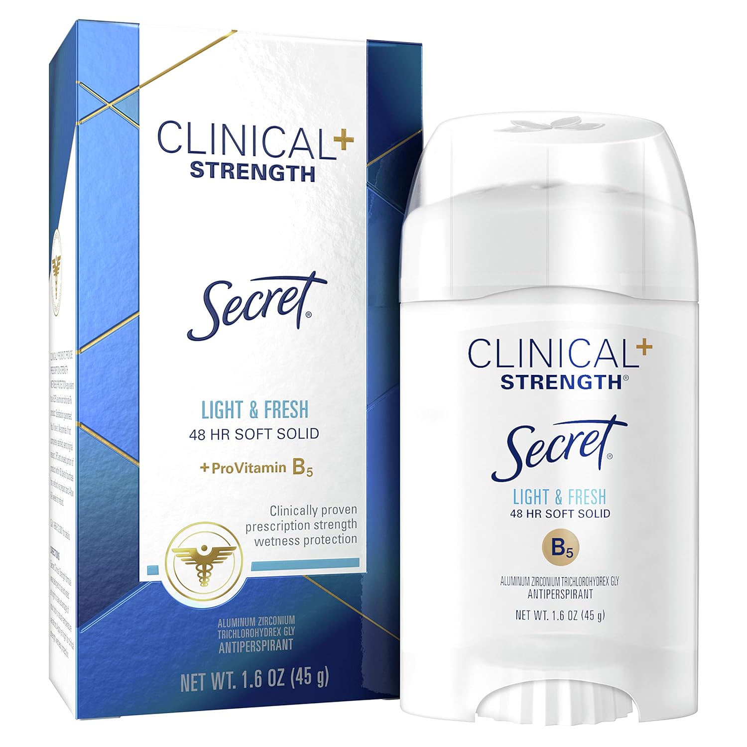 Secret clinical strength light & fresh antiperspirant deodorant with vitamin B5 for a 48hours light & fresh experience.