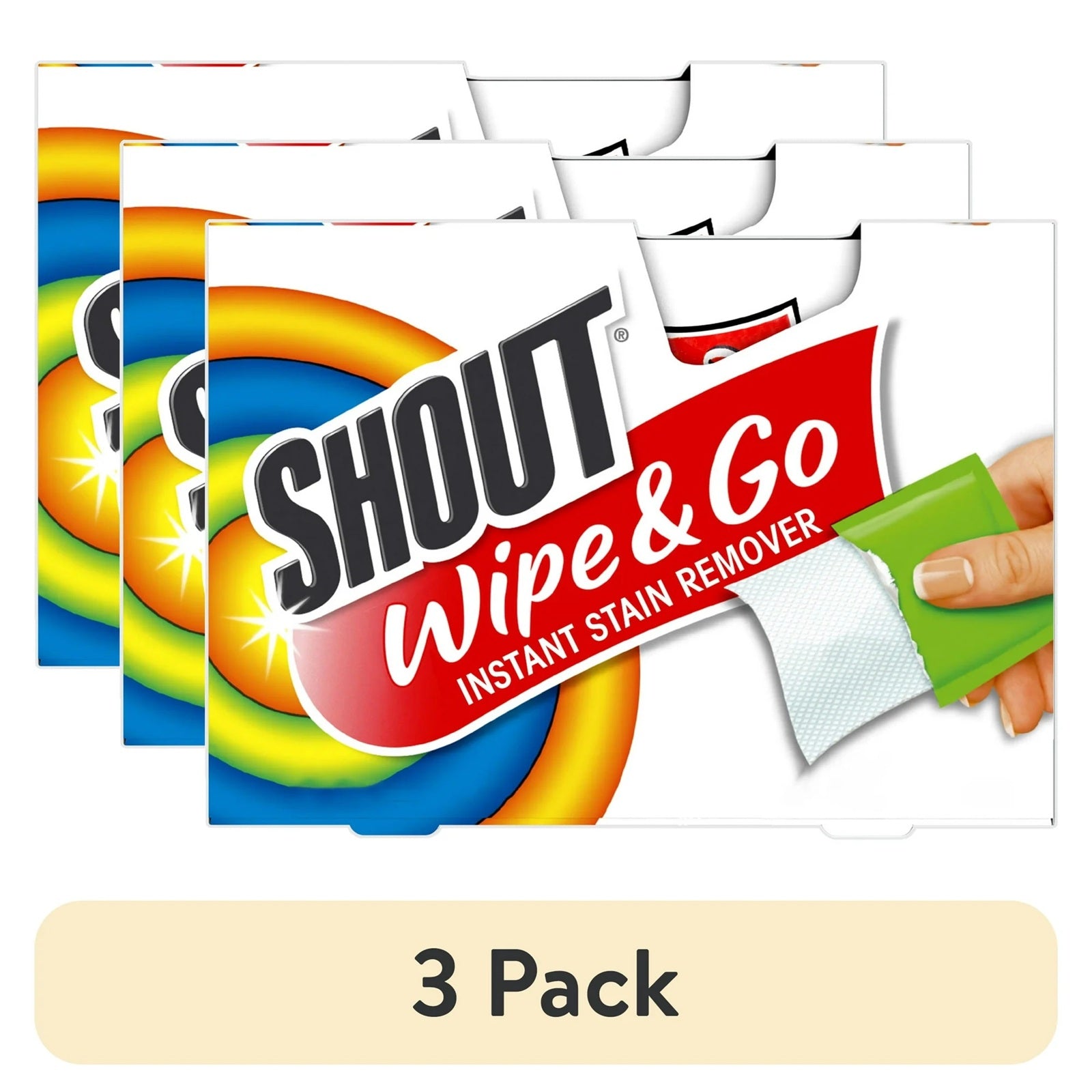 Shout wipe & go instant stain remover wipes - 3 pack for easy wipe and clean.
