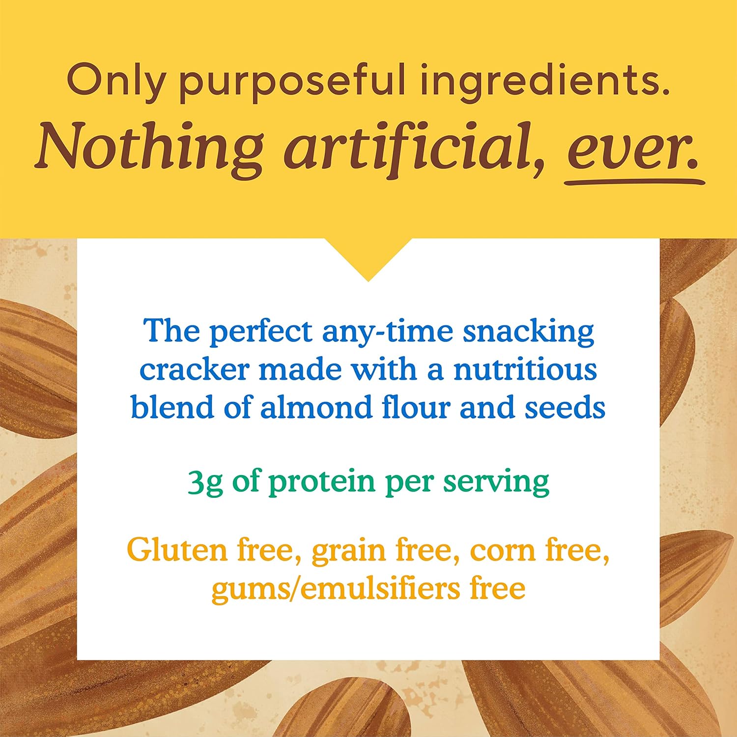 Simple Mills gluten free crackers contain nothing artificial with 3g of protein per serving
