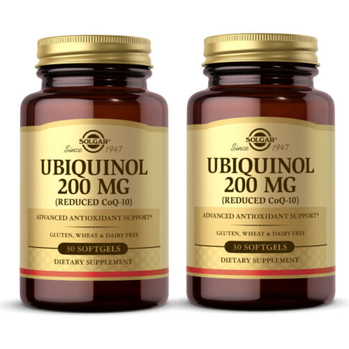Ubiquinol 200mg, reduced CoQ-10, advanced antioxidant support, gluten free, wheat free and dairy free dietary supplement.