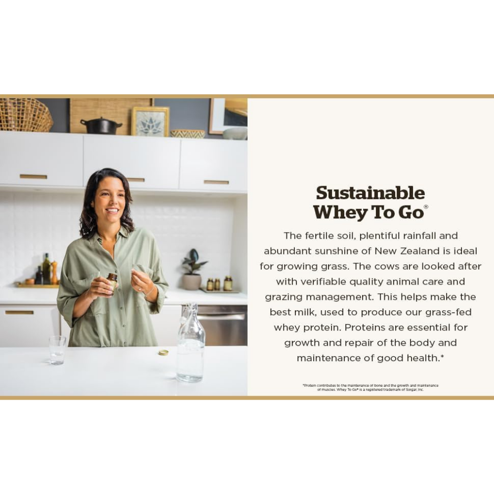 Sustainable Whey to go grass fed protein powder - essential for growth and repair of the body and maintenance of good health