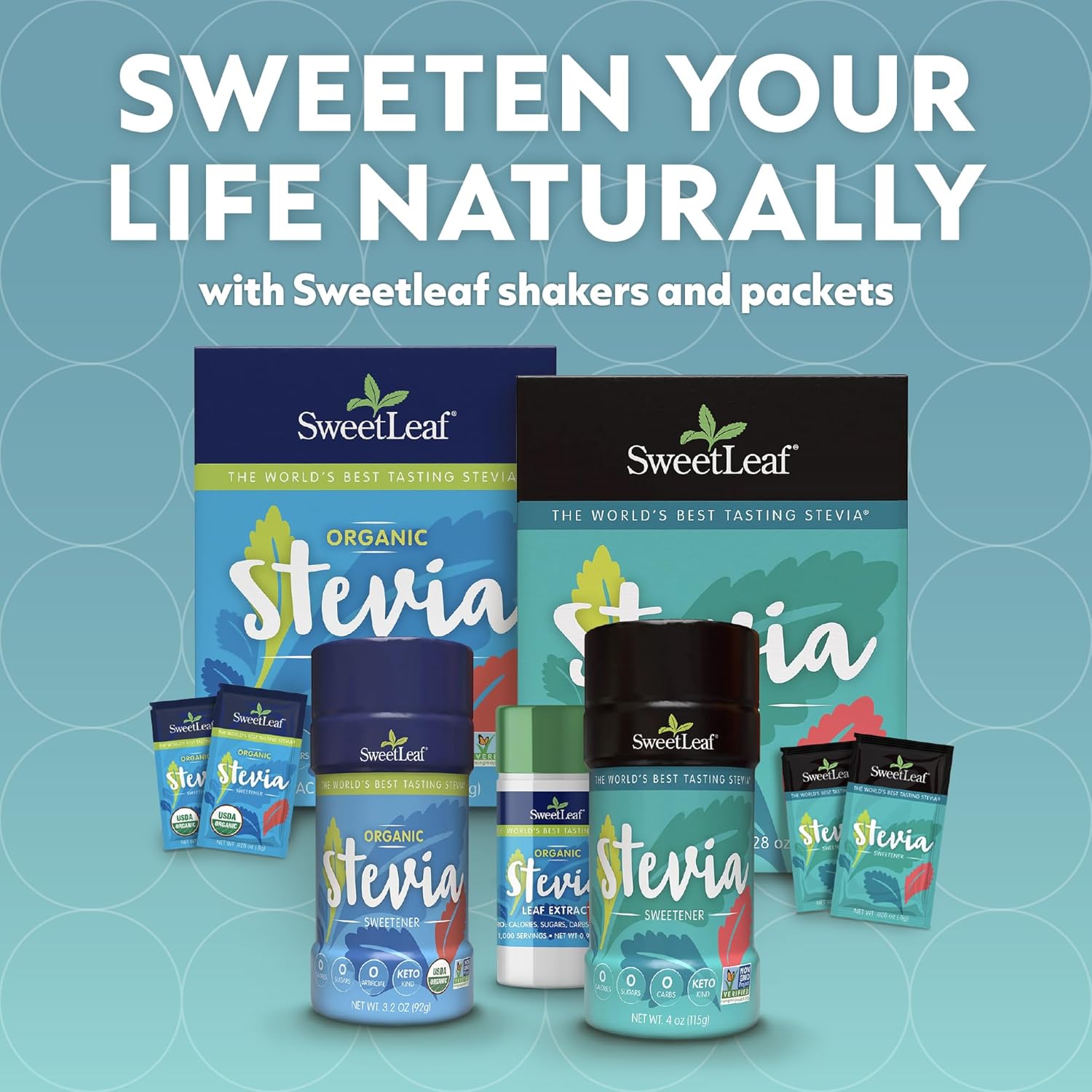 Sweeten your life naturally with SweetLeaf stevia - the world's best tasting sweetener, available in shakers or packets for easy use.