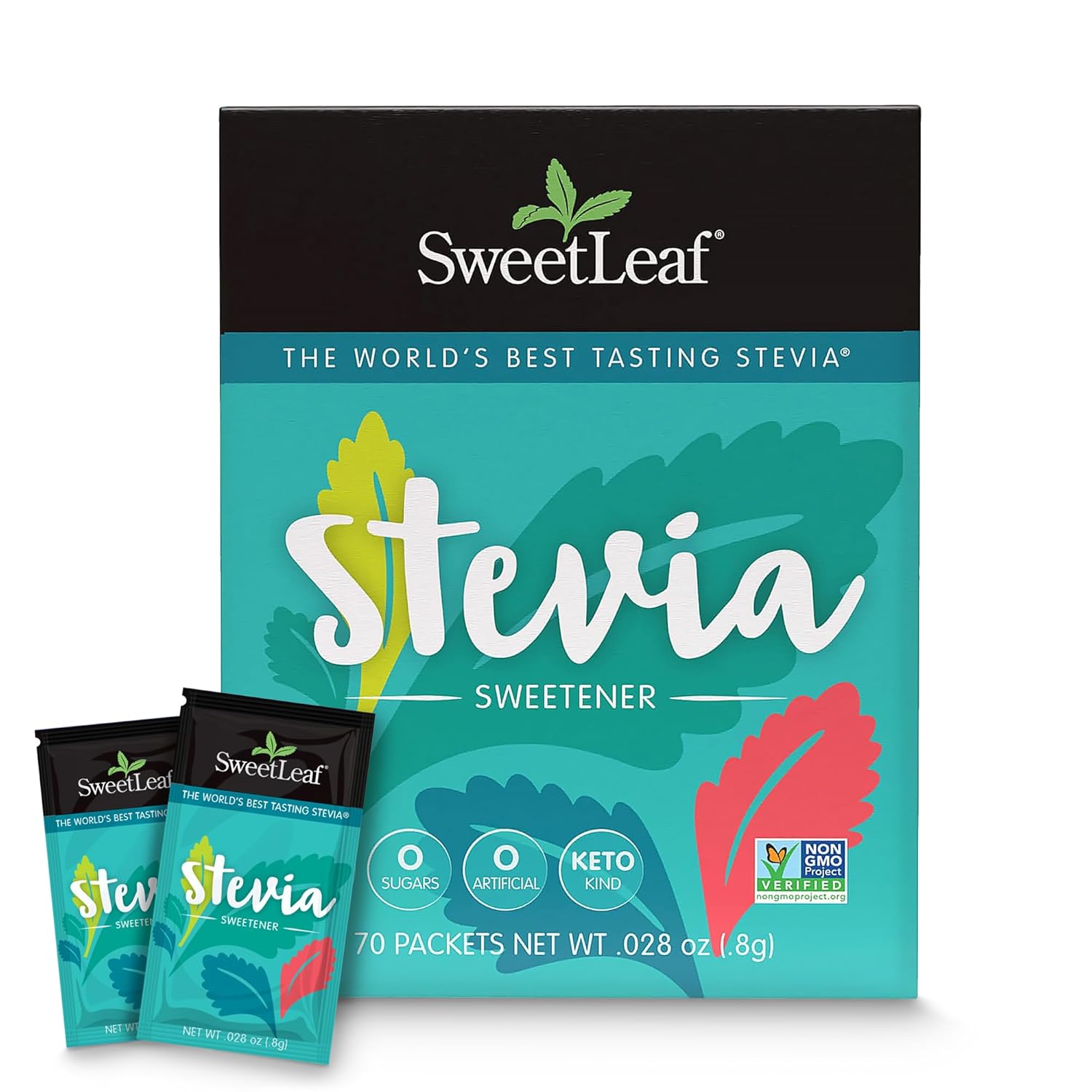SweetLeaf natural Stevia sweetener with 0 sugars and artificial flavors - includes 70 packets.