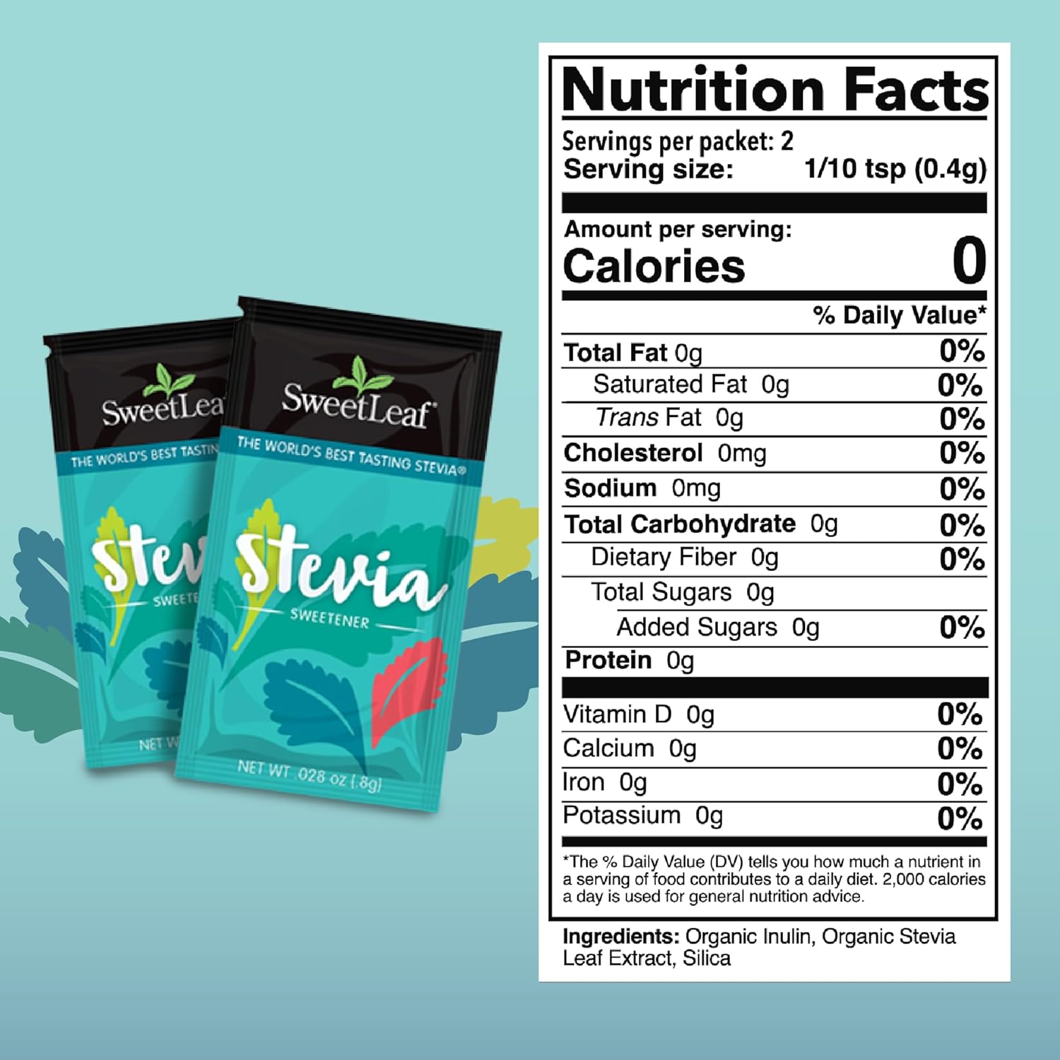 SweetLeaf - the world's best tasting stevia sweetener, contains 0 calories with organic stevia leaf extract.