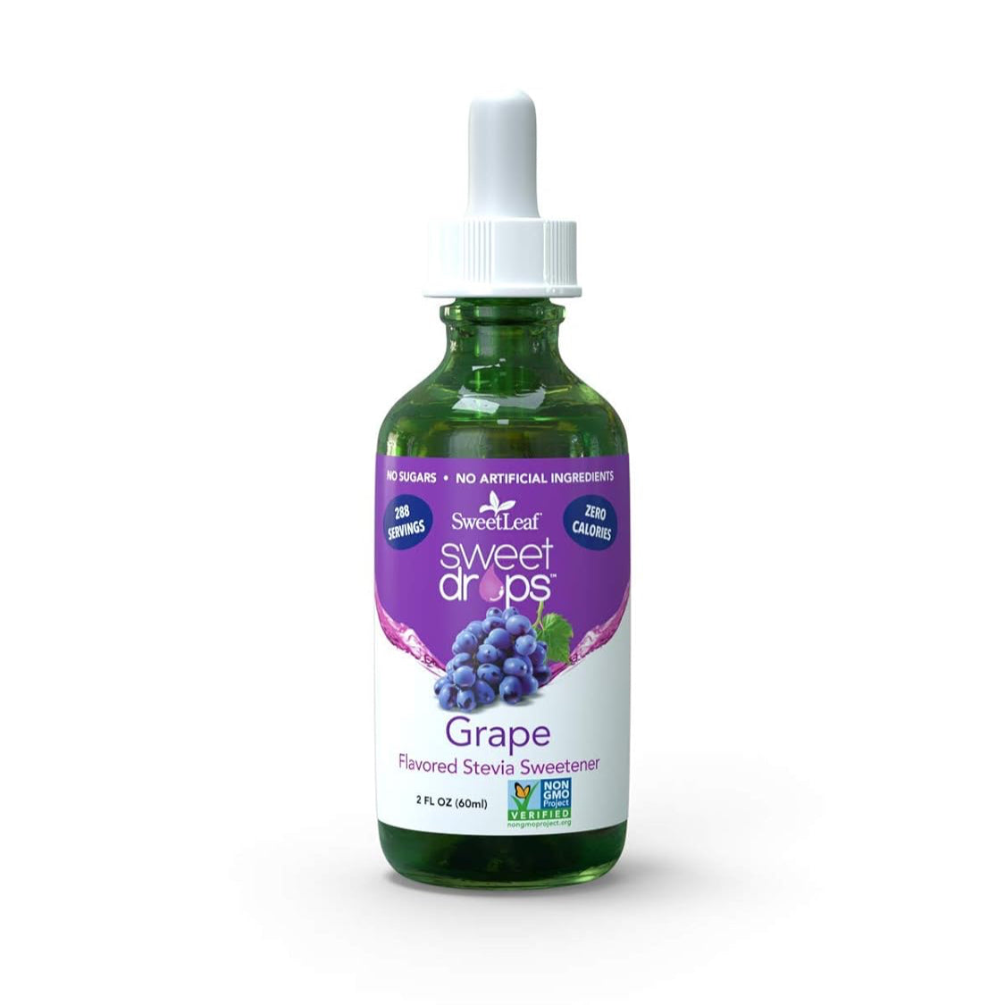 SweetLeaf sweet drops, grape flavored stevia sweetener, zero calories for up to 288 servings.
