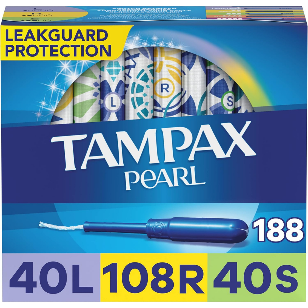 box of Tampax pearl tampons with leakgruard protection - 1188pcs, 40L, 108 regular and 40 super