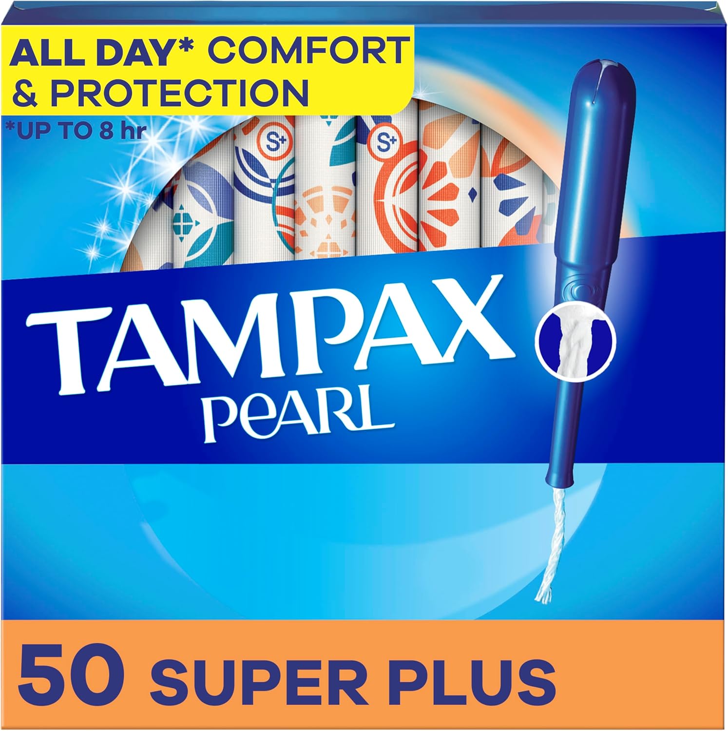 Tampax pearl tampons - 50 pack for all day comfort and protection.