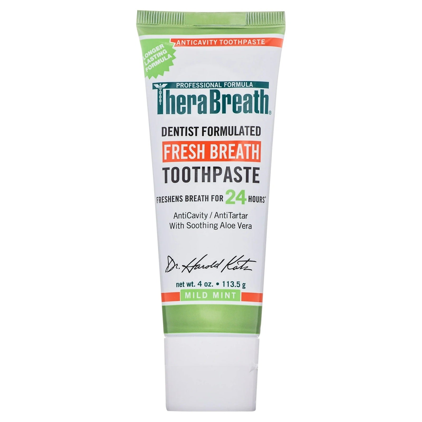 TheraBreath dentist formulated fresh breath toothpaste freshens breath for 24 hours with anti cavity, anti tartar with soothing aloe vera
